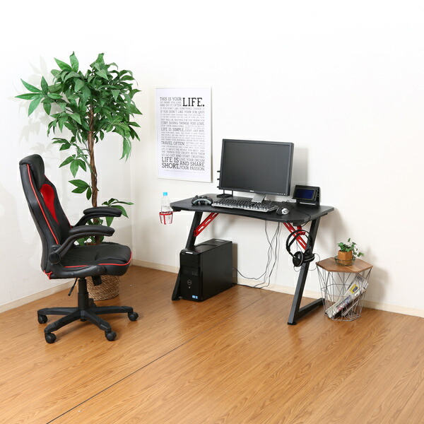 【送料無料】不二貿易　レイズ ゲーミングデスク 幅1050×奥行600×高さ700mm レッド　18572