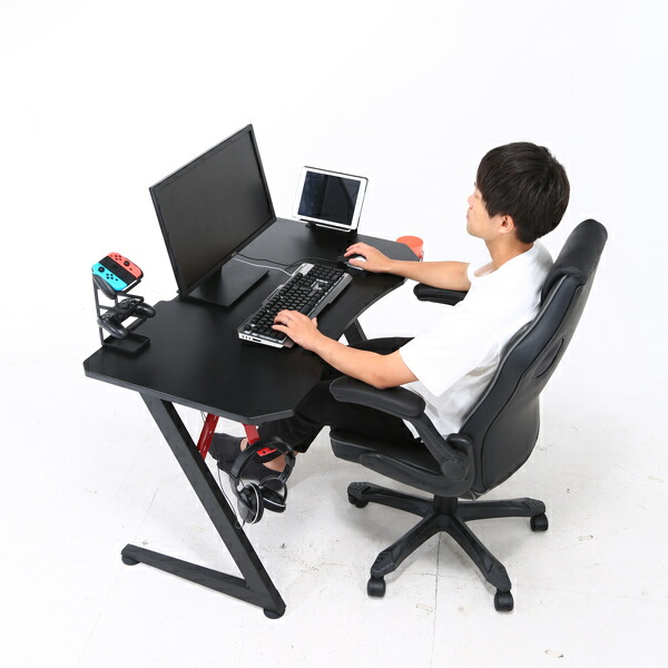 【送料無料】不二貿易　レイズ ゲーミングデスク 幅1050×奥行600×高さ700mm レッド　18572