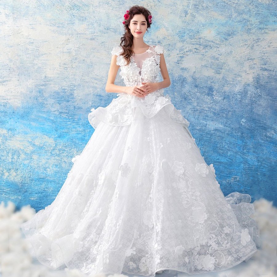 ウエディングドレス 二次会 ウェディングドレス 安い エンパイア 結婚式 プリンセス 花嫁 ロングドレス ブライダル 白 披露宴 大きいサイズ