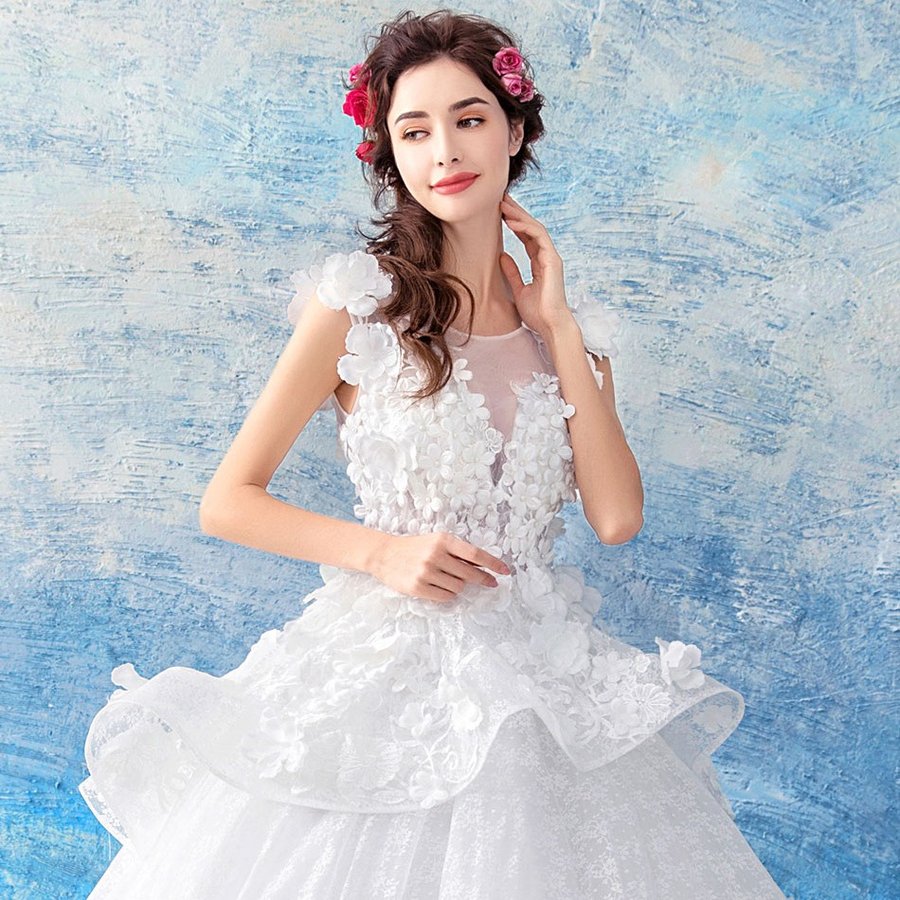 ウエディングドレス 二次会 ウェディングドレス 安い エンパイア 結婚式 プリンセス 花嫁 ロングドレス ブライダル 白 披露宴 大きいサイズ