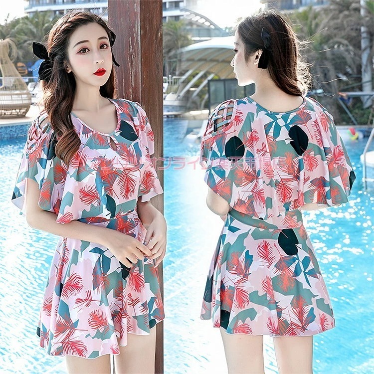 新着 水着 ママ水着 森系 レディース 露出控えめ オールインワン 体型カバー 大きいサイズ 中学生 高校生 大学生 女の子 可愛い 細見え おしゃれ ワンピース ビキニ UVカット スイムウェア セ