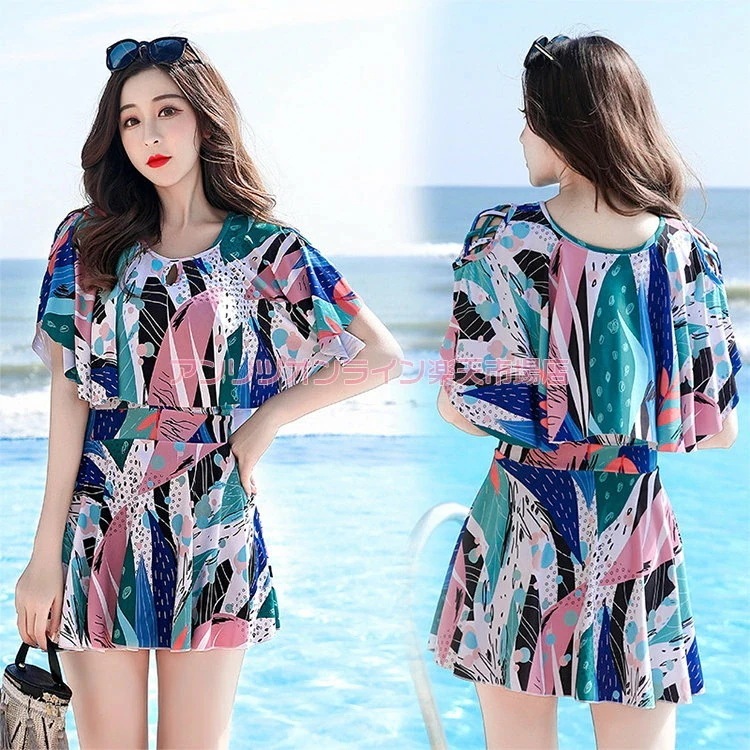 新着 水着 ママ水着 森系 レディース 露出控えめ オールインワン 体型カバー 大きいサイズ 中学生 高校生 大学生 女の子 可愛い 細見え おしゃれ ワンピース ビキニ UVカット スイムウェア セ