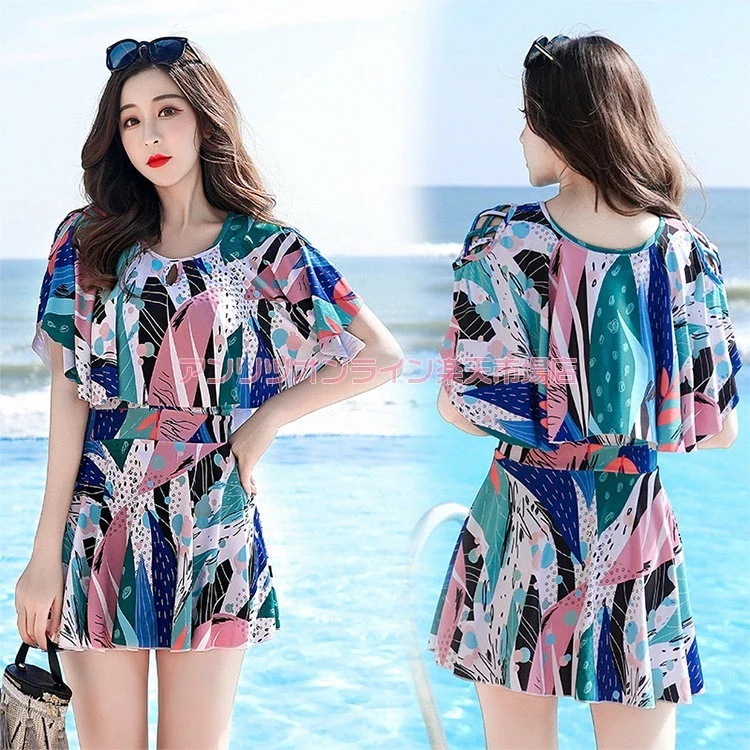 新着 水着 ママ水着 森系 レディース 露出控えめ オールインワン 体型カバー 大きいサイズ 中学生 高校生 大学生 女の子 可愛い 細見え おしゃれ ワンピース ビキニ UVカット スイムウェア セ