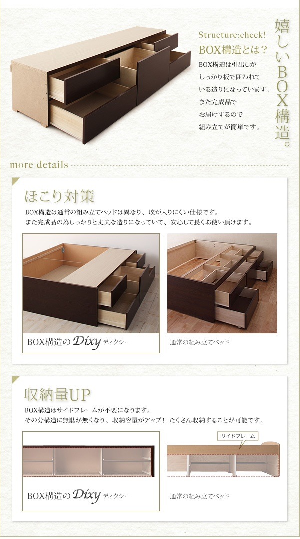 [組立設置料込み]シンプル チェストベッド [Dixy]ディクシー [ベッドフレームのみ/マットレスなし] セミダブル [フレーム色]ナチュラル