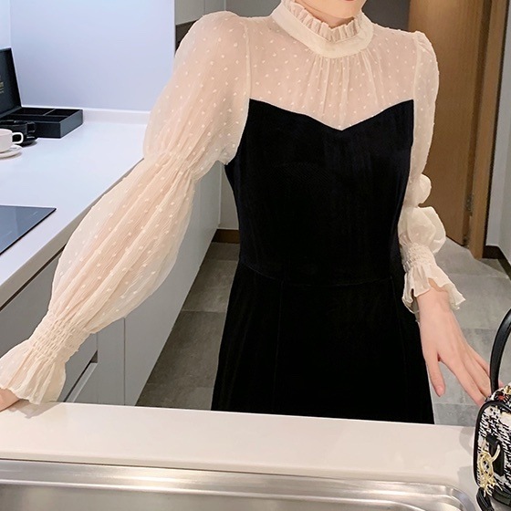 ワンピース フレアワンピース ミモレ ミモレ丈 袖あり 長袖 パフスリーブ スタンドカラー フレア セミフレア レース 刺繍 シフォン 切り替えデザイン ドッキング 透け感 シースルー ベロア ワンピース フレアワンピース ミモレ ミモレ丈 袖あり 長袖 パフスリーブ スタンドカラー フレア セミフレア レース 刺繍 シフォン 切り替えデザイン ドッキング 透け感 シースルー ベロア