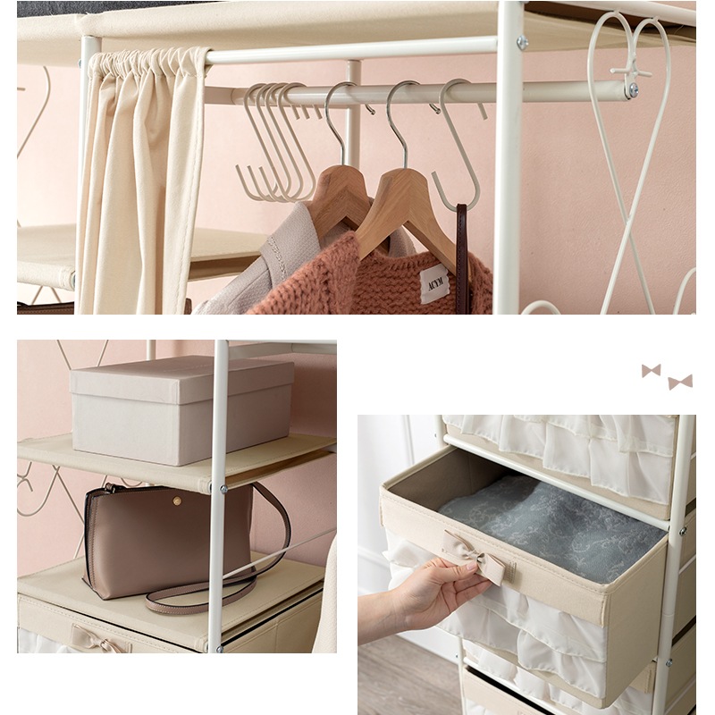 ハンガーラック 引出し5杯 隠せるフリルカーテン付き 幅80 キャスター付 洋服掛け 帽子掛 カバン ハンガーラック 引出し5杯 隠せるフリルカーテン付き 幅80 キャスター付 洋服掛け 帽子掛 カバン