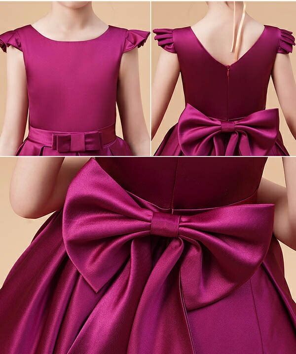 ピアノ発表会 ドレス 中学生 ワンピース ジュニアドレス 七五三 子供ドレス パープル サテン ロング丈 お姫様 上品 エレガント ジュニア 結婚式 バイオリン ピアノコンクール 披露宴 フォーマル