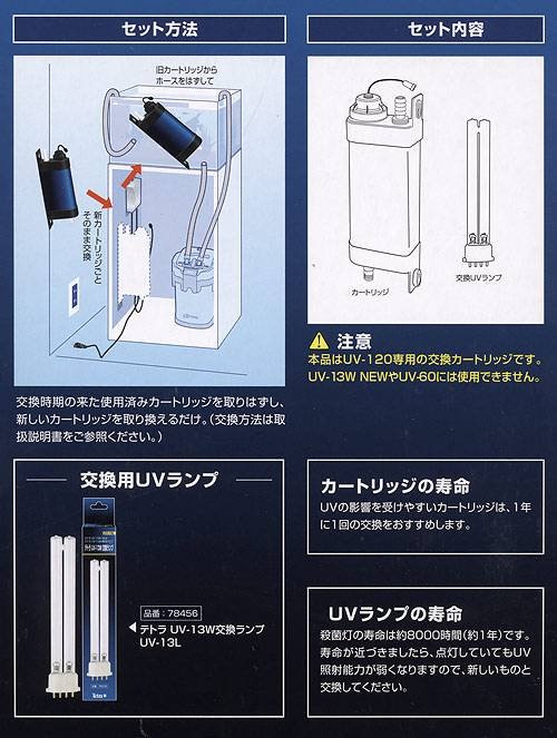 テトラ　ＵＶ殺菌灯１２０　ＵＶ－１２０専用カートリッジ（ランプ入り）　交換用　ＣＲＣ10―65―30―10―40