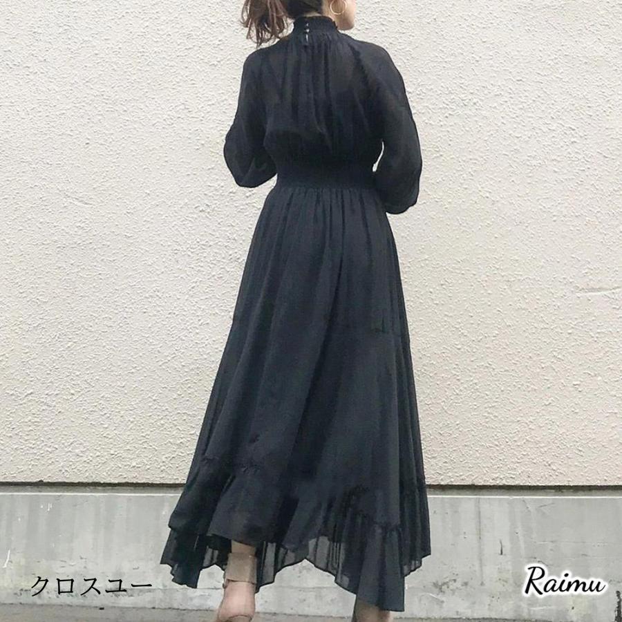 ロングワンピース ワンピース レディース 春 40代 キレイめ マキシ丈ワンピース 秋 長袖 黒ワンピース シフォン 結婚式ドレス オシャレ 上品 着痩せ