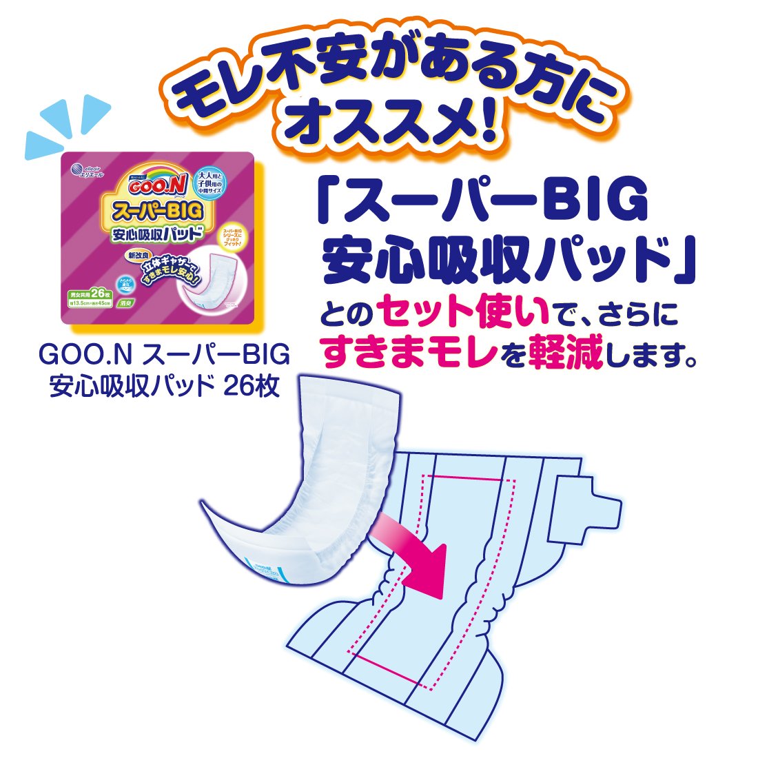 【テープ スーパーBIG】グーン スーパーBIG テープ止めタイプ おむつ (15~35kg)112枚(28枚×4) [ケース販売]