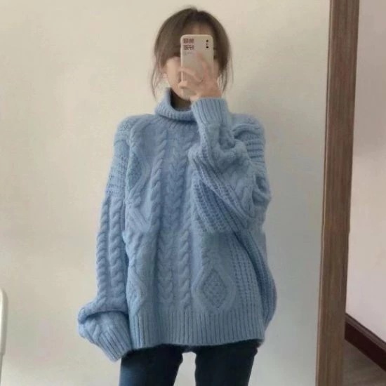 ニットセーター レディース セーター ニット トップス 長袖 ハイネック タートルネック ケーブル編み ルーズシルエット プルオーバー カジュアル お出かけ おしゃれ 暖かい 女性