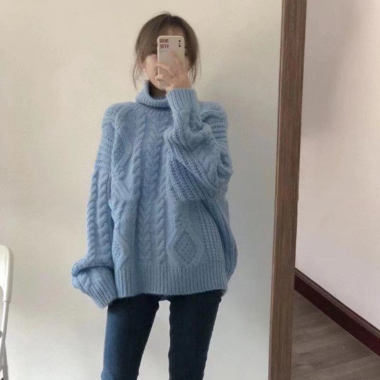 ニットセーター レディース セーター ニット トップス 長袖 ハイネック タートルネック ケーブル編み ルーズシルエット プルオーバー カジュアル お出かけ おしゃれ 暖かい 女性