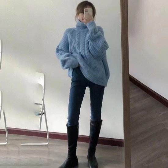 ニットセーター レディース セーター ニット トップス 長袖 ハイネック タートルネック ケーブル編み ルーズシルエット プルオーバー カジュアル お出かけ おしゃれ 暖かい 女性