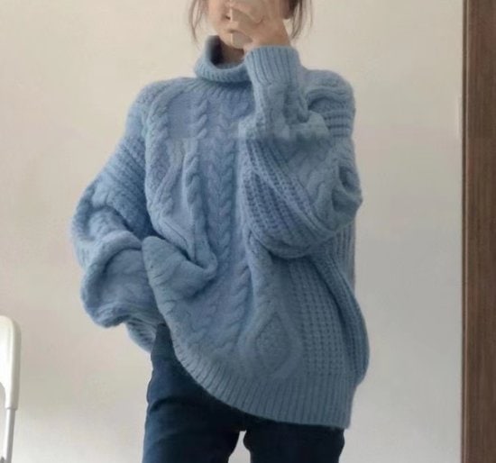 ニットセーター レディース セーター ニット トップス 長袖 ハイネック タートルネック ケーブル編み ルーズシルエット プルオーバー カジュアル お出かけ おしゃれ 暖かい 女性