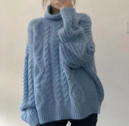 ニットセーター レディース セーター ニット トップス 長袖 ハイネック タートルネック ケーブル編み ルーズシルエット プルオーバー カジュアル お出かけ おしゃれ 暖かい 女性