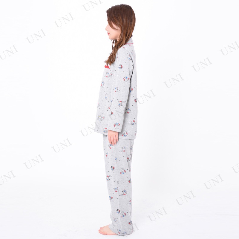 SAZAC(サザック) レトロキティシャツパジャマ グレー レディスM 【 ファッション レディース 部屋着 パジャマ シャツ サンリオ ルームウェア 上下セット 大人用 寝間着 冬用 寝巻き 女性用
