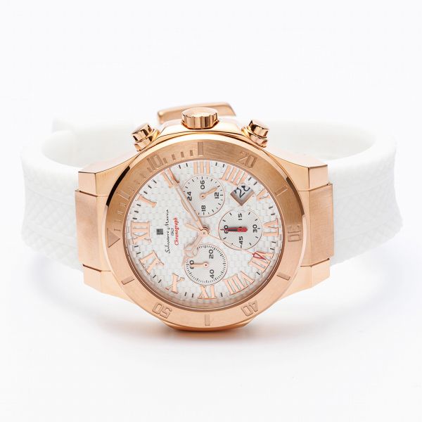 取寄品 正規品 Salvatore Marra 腕時計 SM23106-PGWH 5気圧防水 クロノグラフ 日付表示 ラバーベルト 防水 メンズ腕時計