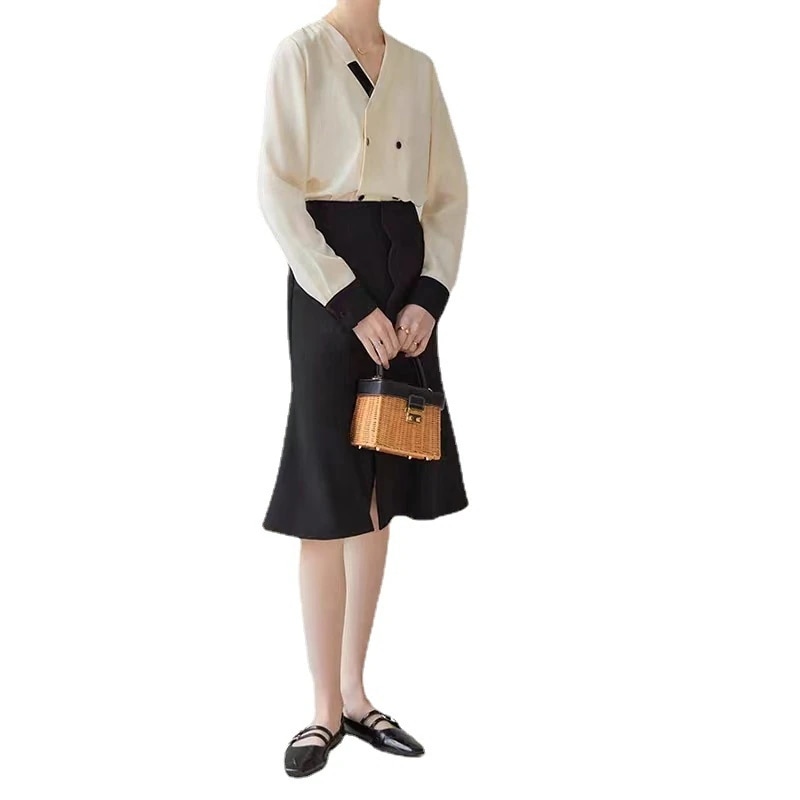 人気新作フランス式職業シャツ女性デザイン感2024春装新気質ゆるいvネックシャツ長袖ブラウスシアーシャツ