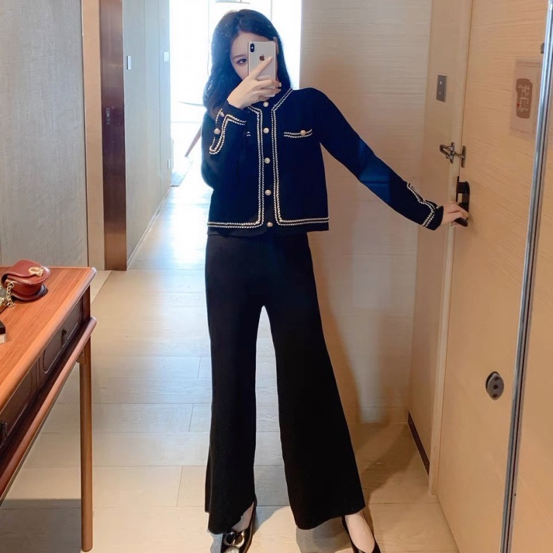 パンツ ボトムス ニット カーディガン セットアップ レディース ロングパンツ ワイドパンツ ロング フルレングス 長袖 ラウンドネック ノーカラー ワイド フレア ポケット 前開き 大人可愛い