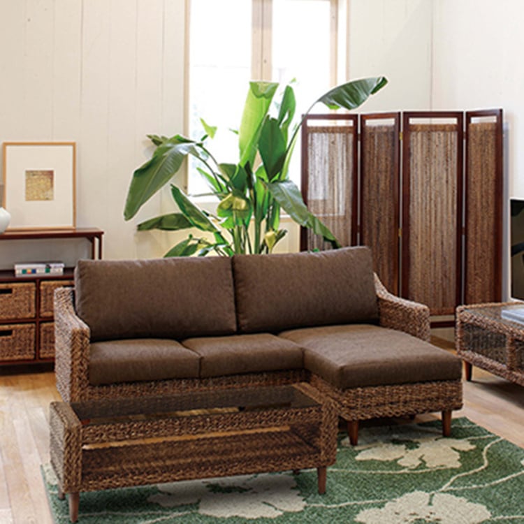 アジアンリゾート風カウチソファ 3人掛ソファ オットマン シェーズ