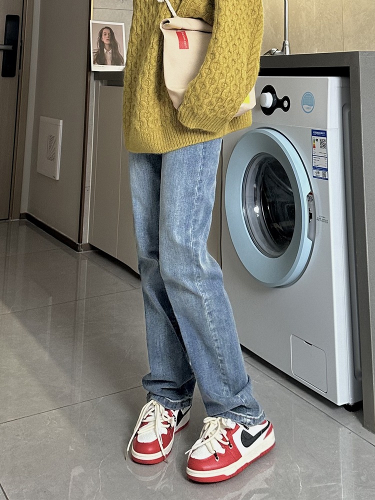 ハイウエストストレートジーンズ女性小さい新しい緩い薄い狭lいズボン ハイウエストストレートジーンズ女性小さい新しい緩い薄い狭lいズボン