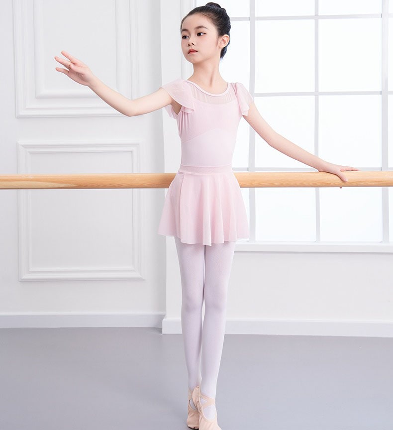 バレエレオタード 2点セット バレエ 子供用 半袖 スカート付き バレエ衣装 子供用 女の子 スナップボタン キッズウェア 体操 ダンス 練習服 ステージ衣装 シンプル レッスン着 ピンク パープル