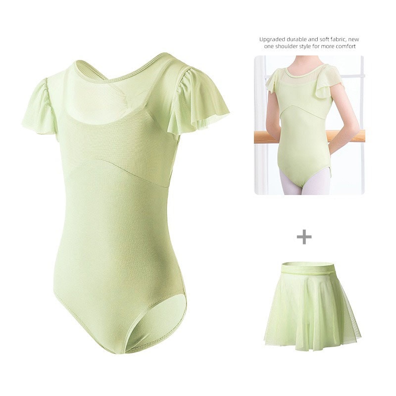 バレエレオタード 2点セット バレエ 子供用 半袖 スカート付き バレエ衣装 子供用 女の子 スナップボタン キッズウェア 体操 ダンス 練習服 ステージ衣装 シンプル レッスン着 ピンク パープル