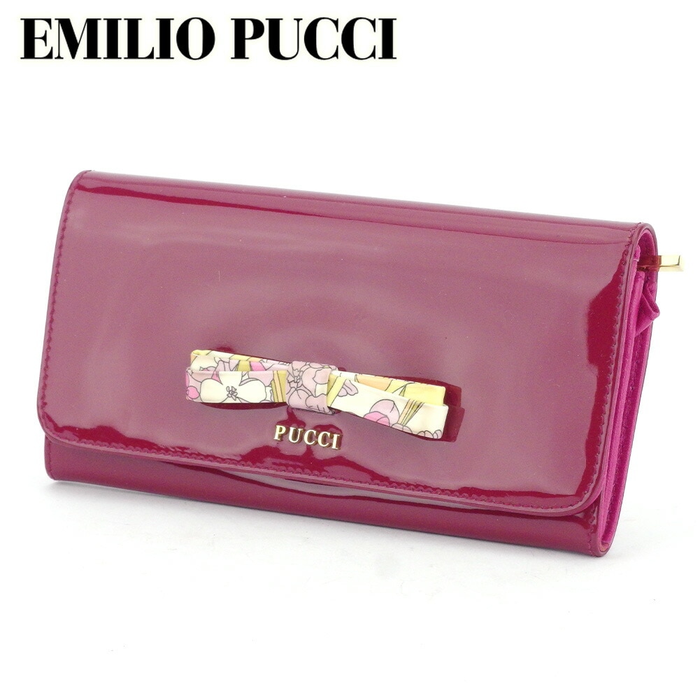 長財布 ファスナー付き 財布 リボン ピンク ゴールド系 中古