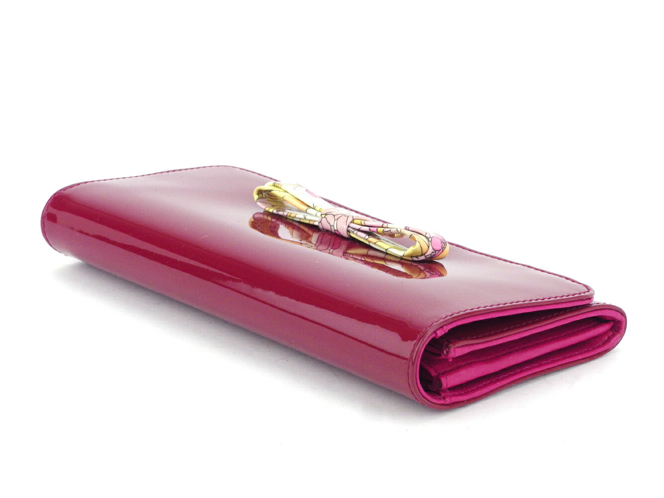 長財布 ファスナー付き 財布 リボン ピンク ゴールド系 中古