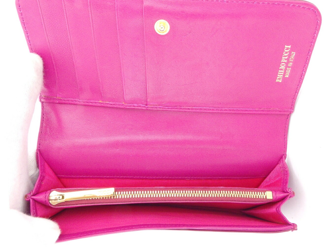 長財布 ファスナー付き 財布 リボン ピンク ゴールド系 中古