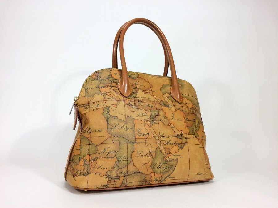 ハンドバッグ レザー ブラウン 地図柄 【中古品】