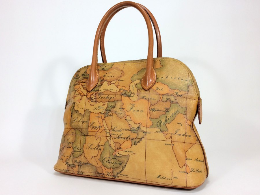 ハンドバッグ レザー ブラウン 地図柄 【中古品】
