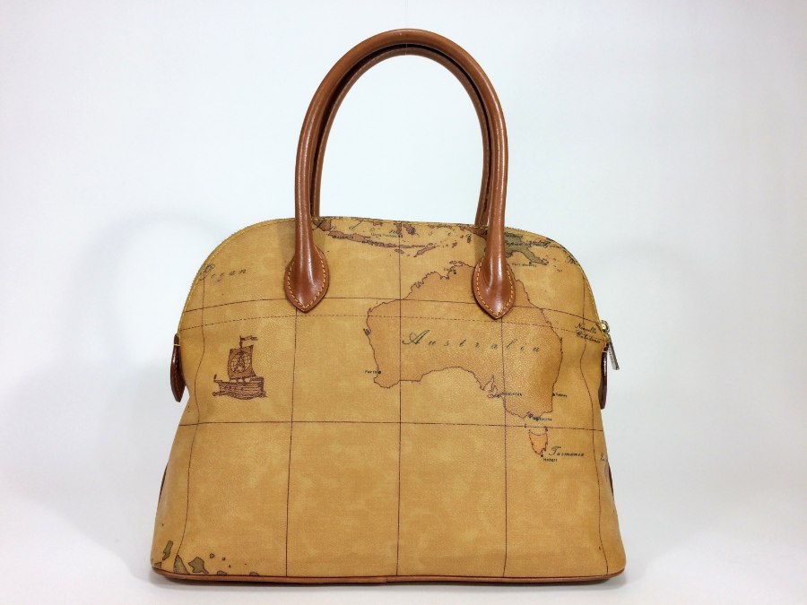 ハンドバッグ レザー ブラウン 地図柄 【中古品】