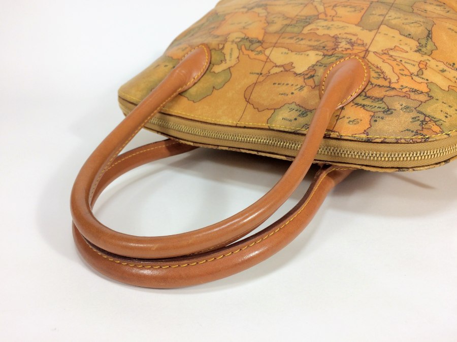 ハンドバッグ レザー ブラウン 地図柄 【中古品】