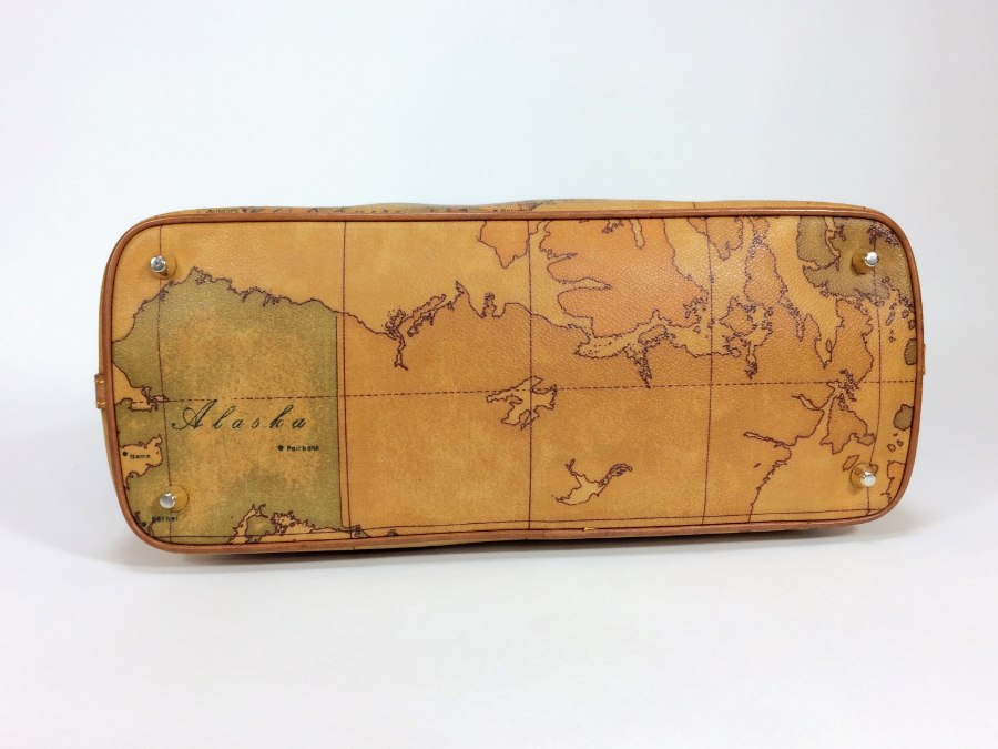 ハンドバッグ レザー ブラウン 地図柄 【中古品】