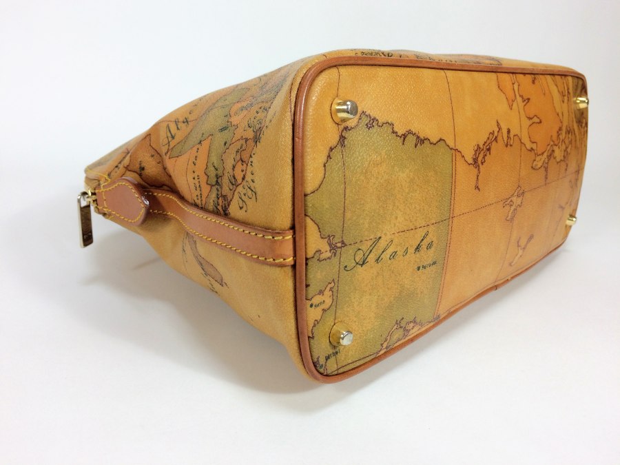 ハンドバッグ レザー ブラウン 地図柄 【中古品】