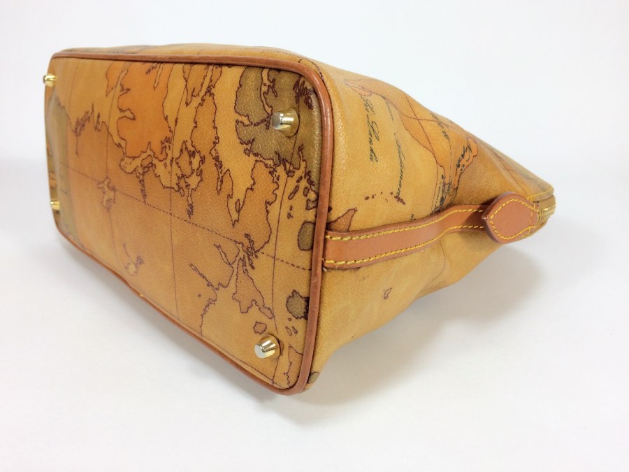 ハンドバッグ レザー ブラウン 地図柄 【中古品】