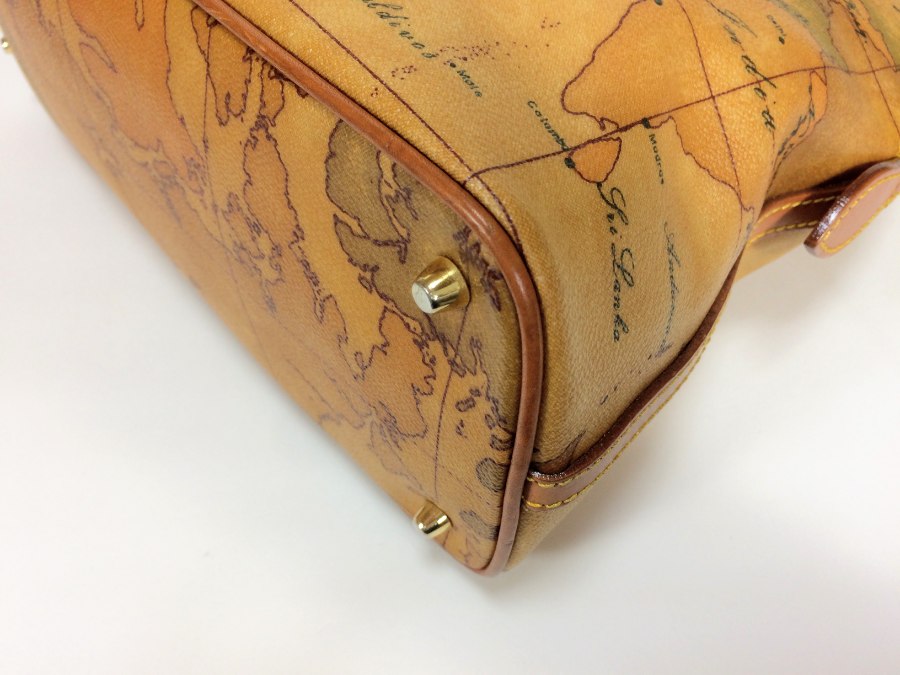 ハンドバッグ レザー ブラウン 地図柄 【中古品】