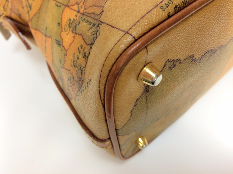 ハンドバッグ レザー ブラウン 地図柄 【中古品】
