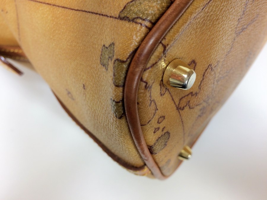ハンドバッグ レザー ブラウン 地図柄 【中古品】