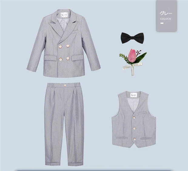 子スーツ卒業式演奏会用結婚式フォーマルキッズスーツジュニア七五三ピアノ発表会入学式制服入園式5点セットベージュグレー男の子3040506070cmdt575c