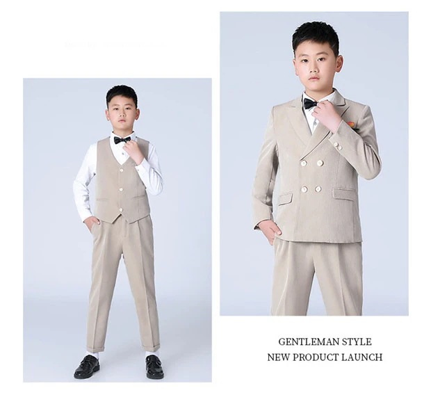 子スーツ卒業式演奏会用結婚式フォーマルキッズスーツジュニア七五三ピアノ発表会入学式制服入園式5点セットベージュグレー男の子3040506070cmdt575c