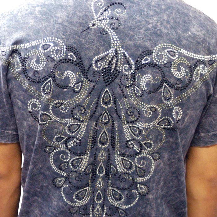 今だけプロモ価格LA直輸入 Four41 スワロフスキー ロック Tシャツ グレー メンズ ラインストーン フェニックス インポート ブランド クロムハーツ スタイル Ed Hardy エドハ