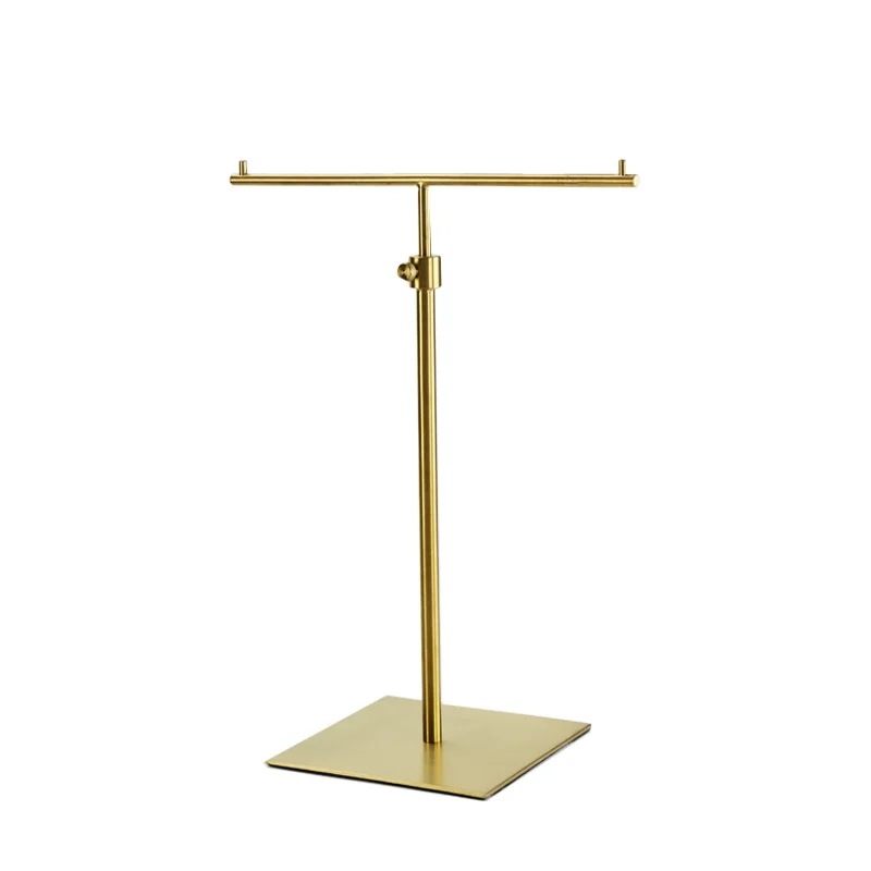 納期21日高品質金属 t 字型シルバーゴールド多機能テーブルデスク収納棚ジュエリー絹のスカーフネクタイ表示調整可能な高さ