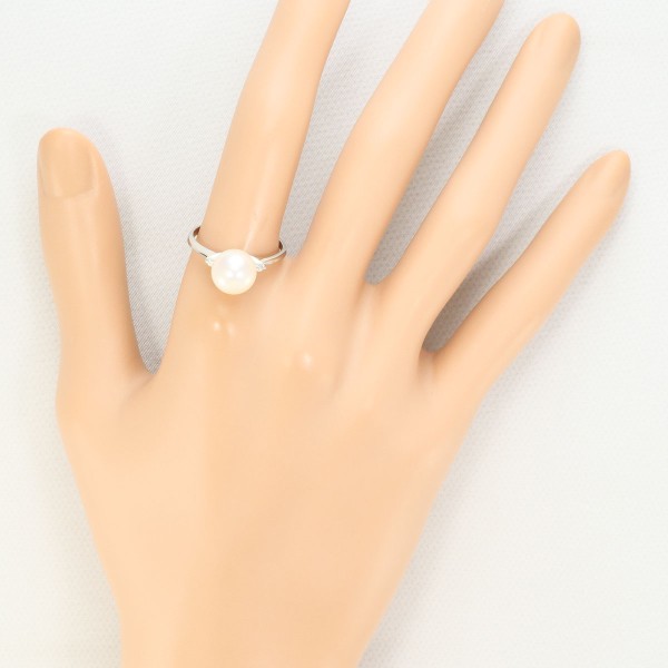 K18 18金 WG リング 15号 パール(真珠) 約9mm ダイヤ 0.05 中古 K18 18金 WG リング 15号 パール(真珠) 約9mm ダイヤ 0.05 中古