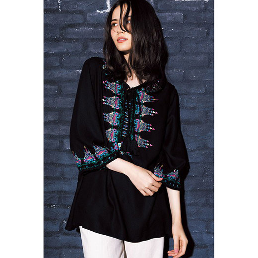 [最安値挑戦]！インド製カラー刺しゅうブラウス レディース 夏 トップス シャツ ブラウス M-3L