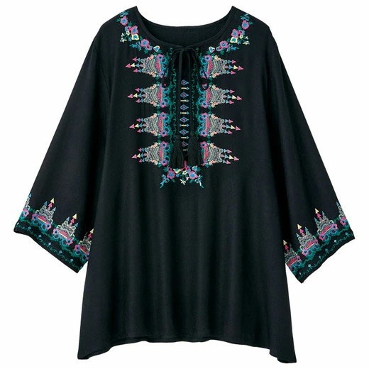 [最安値挑戦]！インド製カラー刺しゅうブラウス レディース 夏 トップス シャツ ブラウス M-3L