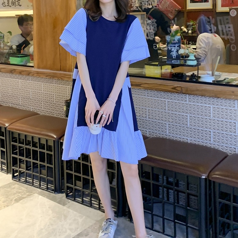 異素材ワンピース レディース シャツワンピース ひざ上丈 ドッキング 切り替え ワンピース