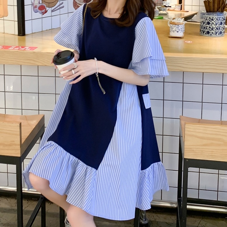 異素材ワンピース レディース シャツワンピース ひざ上丈 ドッキング 切り替え ワンピース