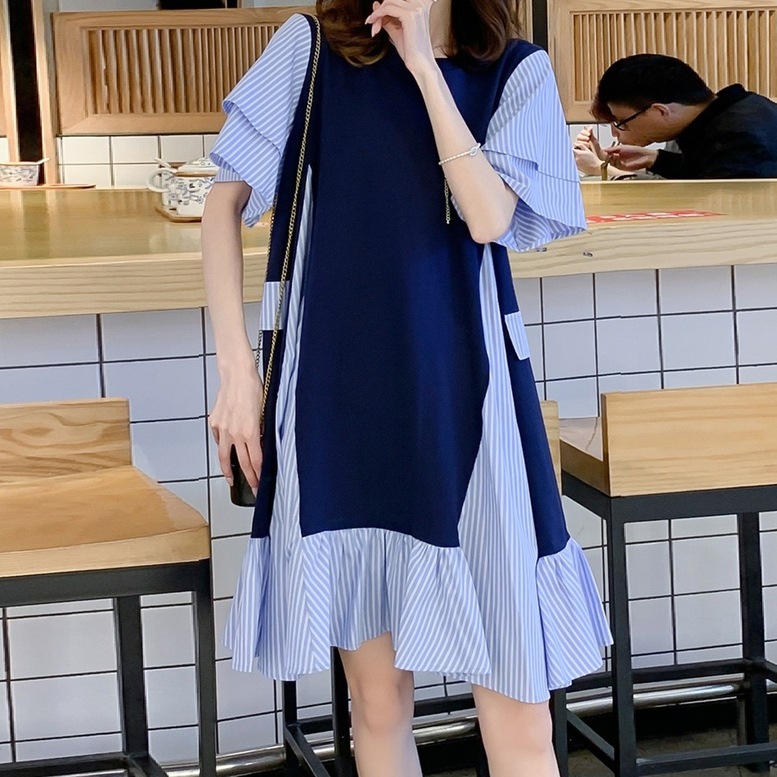 異素材ワンピース レディース シャツワンピース ひざ上丈 ドッキング 切り替え ワンピース